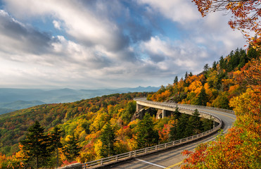 Autumn morning sun on the Blue Ridge Parkway at the Linn Cove Viaduct	