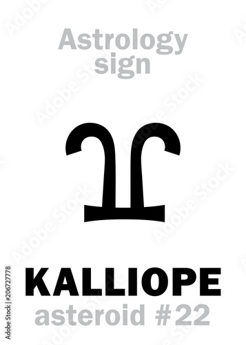 Astrology Alphabet: KALLIOPE (muse of epic poetry), asteroid #22. Hieroglyphics character sign (single symbol).