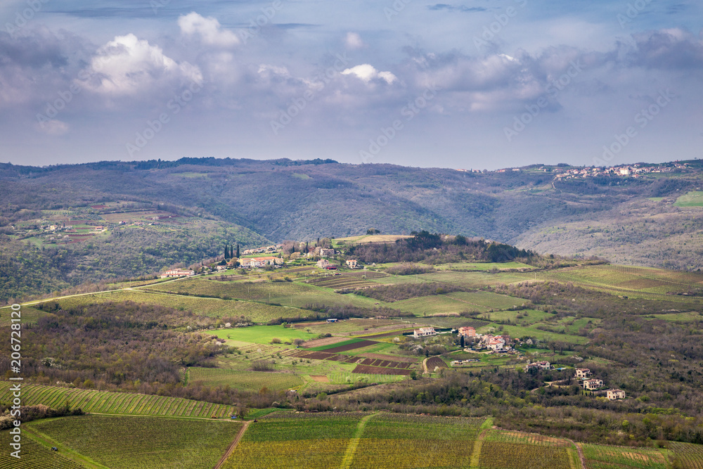 View of the mountainous landscape in the interior of the peninsula of Istria, Croatia, Europe. View of the mountainous landscape in the interior of the peninsula of Istria, Croatia, Europe.