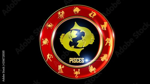 Zodiac sign   It`s Nice rotating 3d golden Zodiac sign (Indian astrology) with transparency