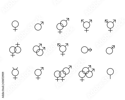 sex relationship gender symbols line vector icons set