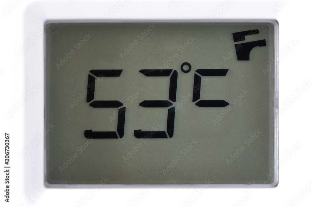 LCD with temperature readings 53 degrees Celsius LCD with temperature readings 53 degrees Celsius