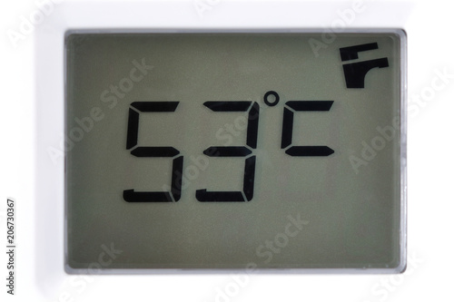 LCD with temperature readings 53 degrees Celsius