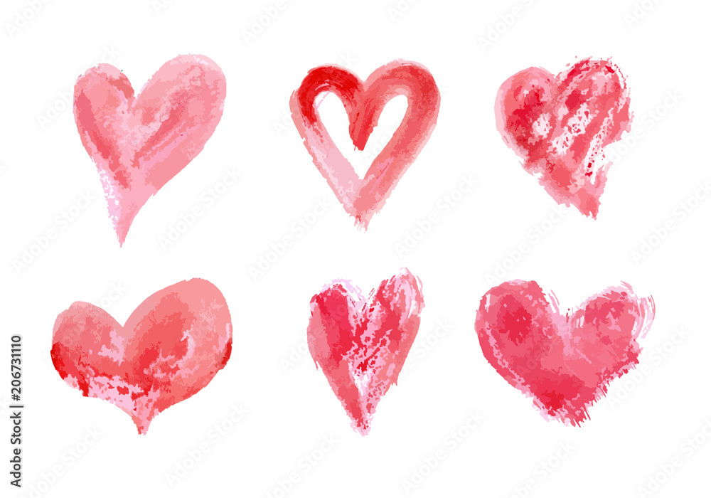 Hand drawn vector heart set with different tools like brushes, chalk, ink.