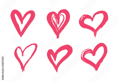 Hand drawn vector heart set with different tools like brushes, chalk, ink photo