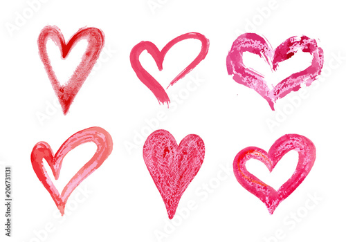 Hand drawn vector heart set with different tools like brushes, chalk, ink. photo