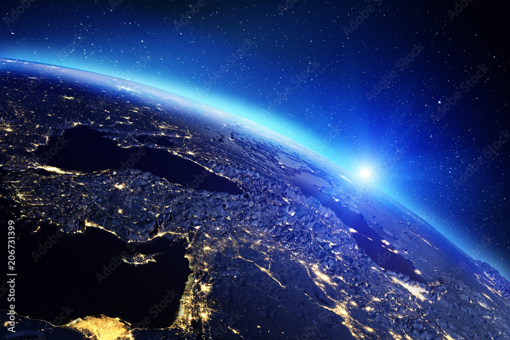 Obraz premium Planet Earth sunrise. 3d rendering