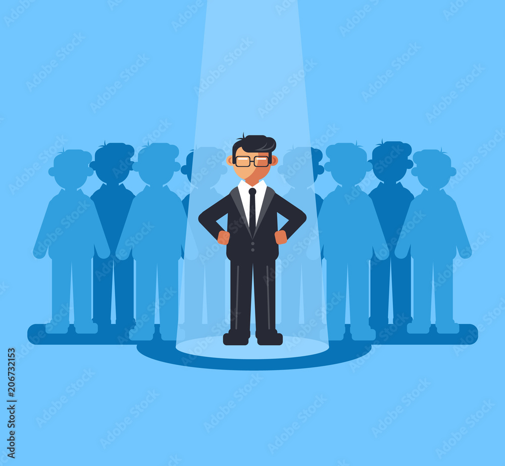 Happy smiling businessman office worker manager person job candidate choose. Recruitment hunter hire human resources concept. Vector flat cartoon graphic design isolated illustration Happy smiling businessman office worker manager person job candidate choose. Recruitment hunter hire human resources concept. Vector flat cartoon graphic design isolated illustration