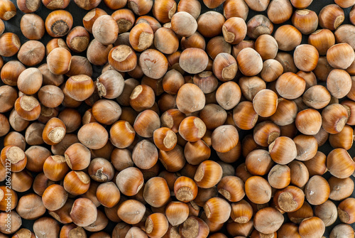 top view over a pile of raw hazelnuts