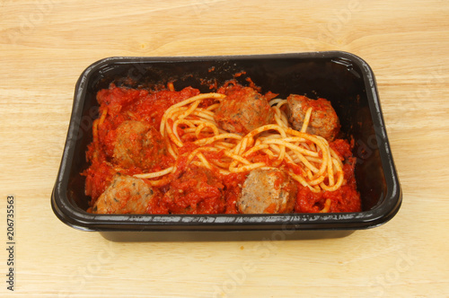 Spaghetti meatballs in a carton