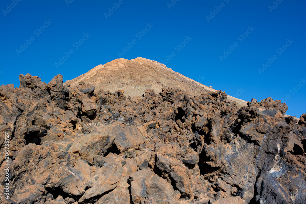 Beautiful view of the Teide Mount with lava flow on the foreground, Tenerife, Canary Islands