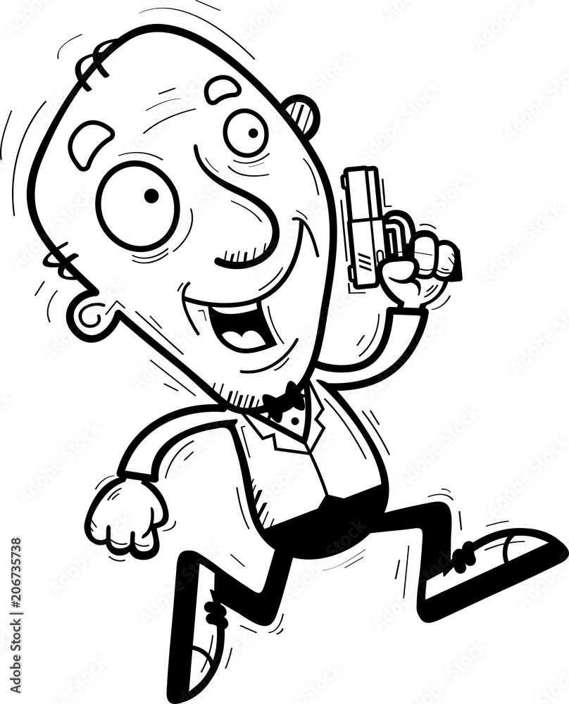 Cartoon Senior Spy Running Cartoon Senior Spy Running