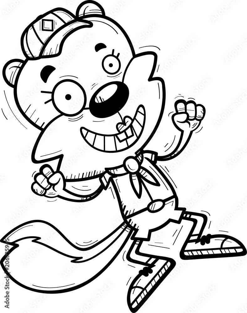 Cartoon Female Squirrel Scout Jumping Cartoon Female Squirrel Scout Jumping