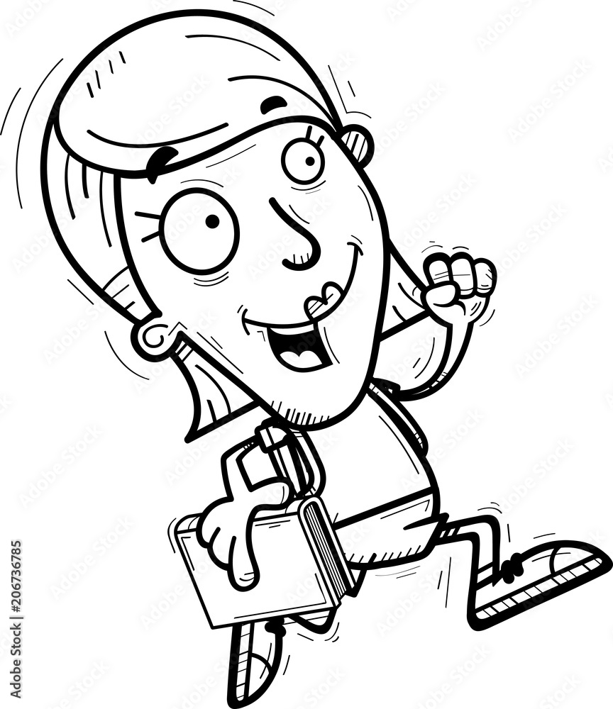 Cartoon Woman Student Running