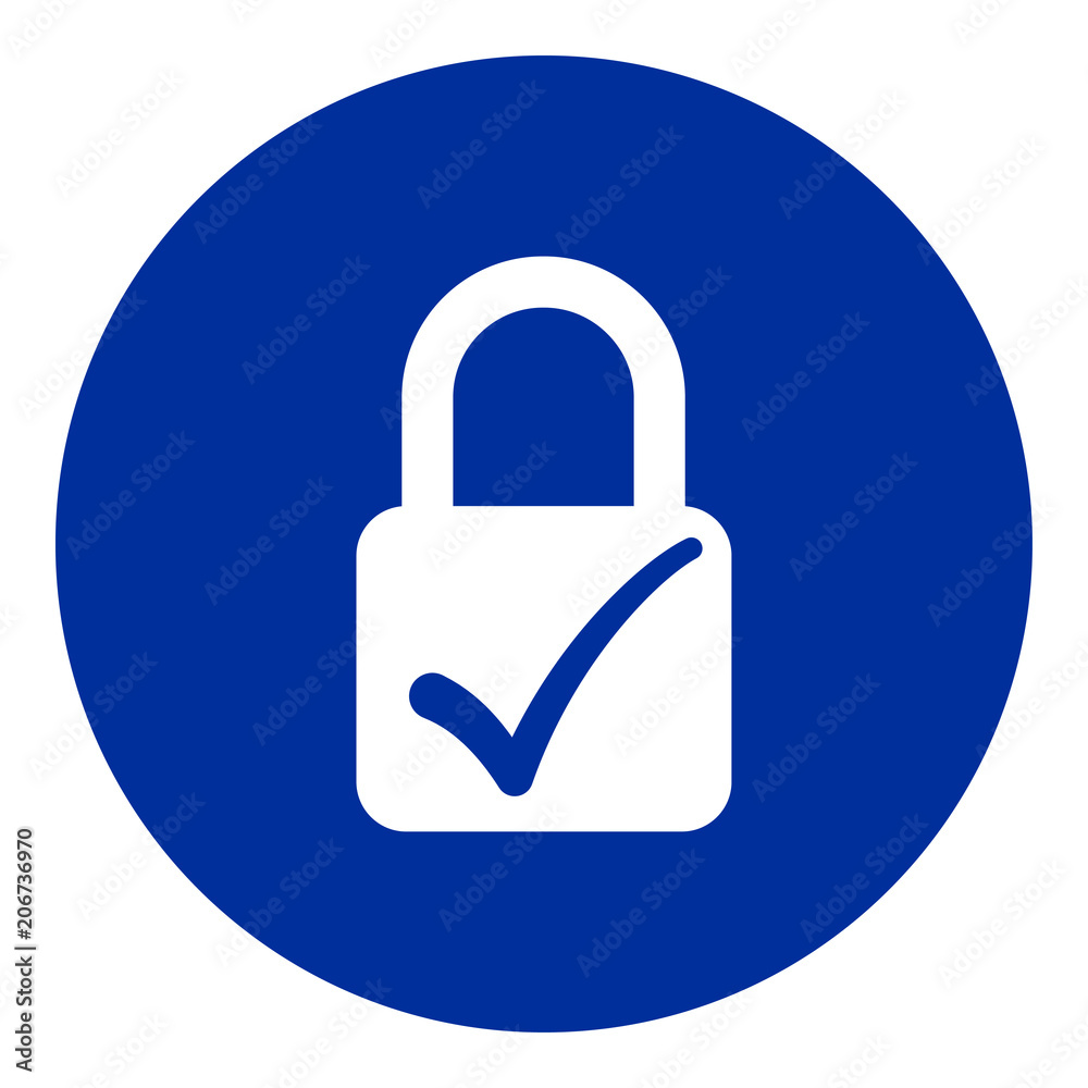 Blue padlock icon with check mark sign. Internet data security and protection Blue padlock icon with check mark sign. Internet data security and protection