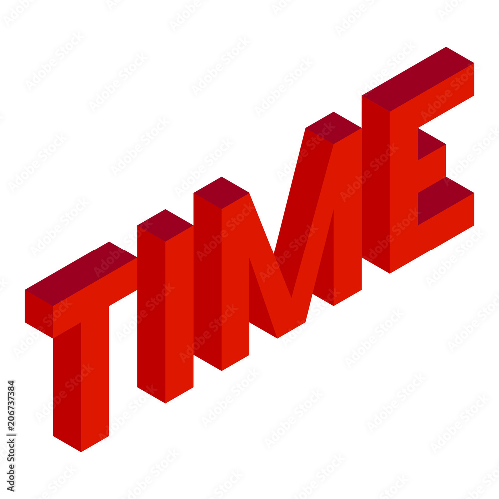 Creative abstract illustration with red word 'time' on white background. Isometric design. 3D concept. Creative abstract illustration with red word 'time' on white background. Isometric design. 3D concept.