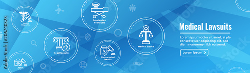 Medical Lawsuits with Pharmaceutical, negligence, & medical malpractice icon set