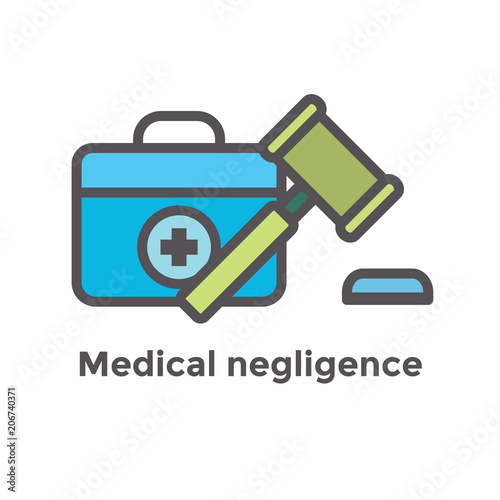 Medical Lawsuit icon with legal imagery showing medical malpractice - outline