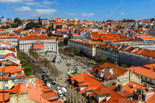 Lisbon, Portugal skyline view over Rossio Square from elevador Santa de Justa