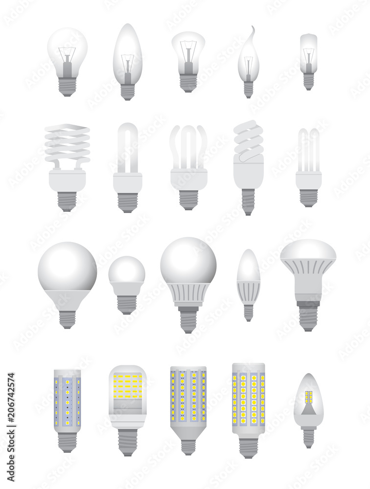 Vector illustration.Set of electric bulbs. - obrazy, fototapety, plakaty 