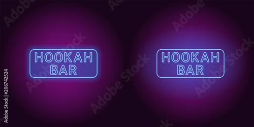 Neon icon of blue Hookah Bar inscription