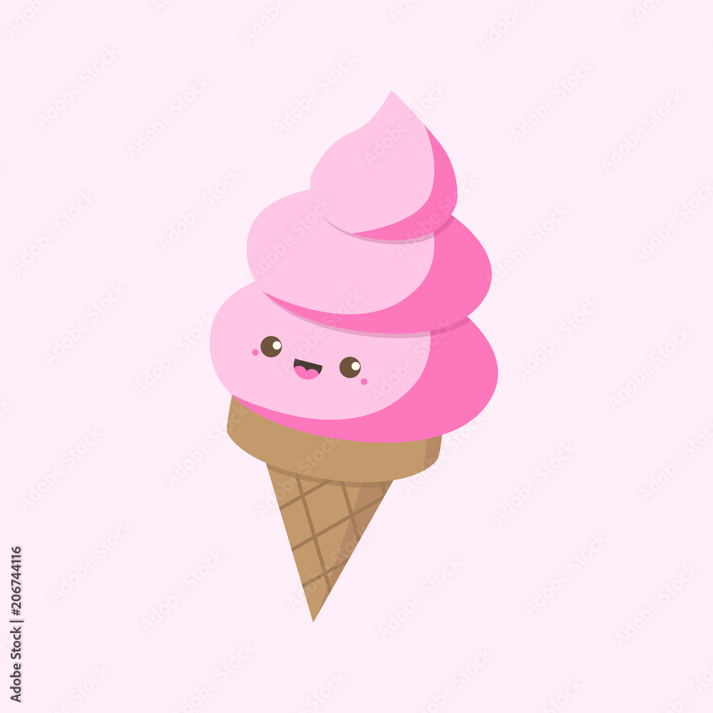 Kawaii pink strawberry sweet ice cream cone Kawaii pink strawberry sweet ice cream cone