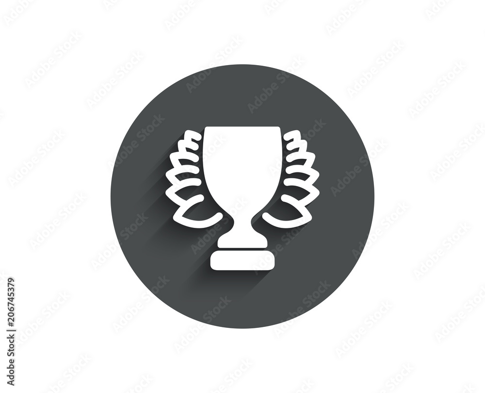 Award cup simple icon. Winner Trophy with Laurel wreath symbol. Sports achievement sign. Circle flat button with shadow. Vector Award cup simple icon. Winner Trophy with Laurel wreath symbol. Sports achievement sign. Circle flat button with shadow. Vector