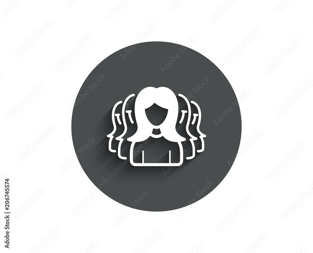 Group of Women simple icon. Human communication symbol. Teamwork sign. Circle flat button with shadow. Vector