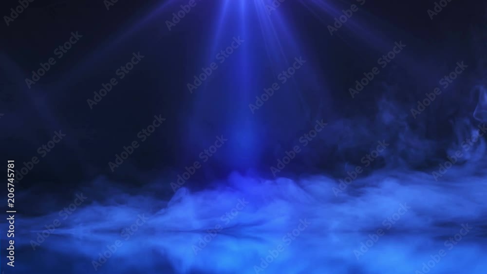 Stage with magic smoke and blue rays animation