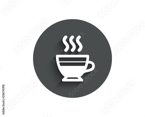 Cafe creme icon. Hot drink sign. Beverage symbol. Circle flat button with shadow. Vector