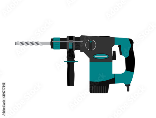 Vector illustration. Electric building drill with steel drill.