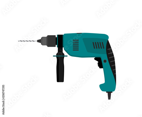 Vector illustration. Building hand drill with a drill.