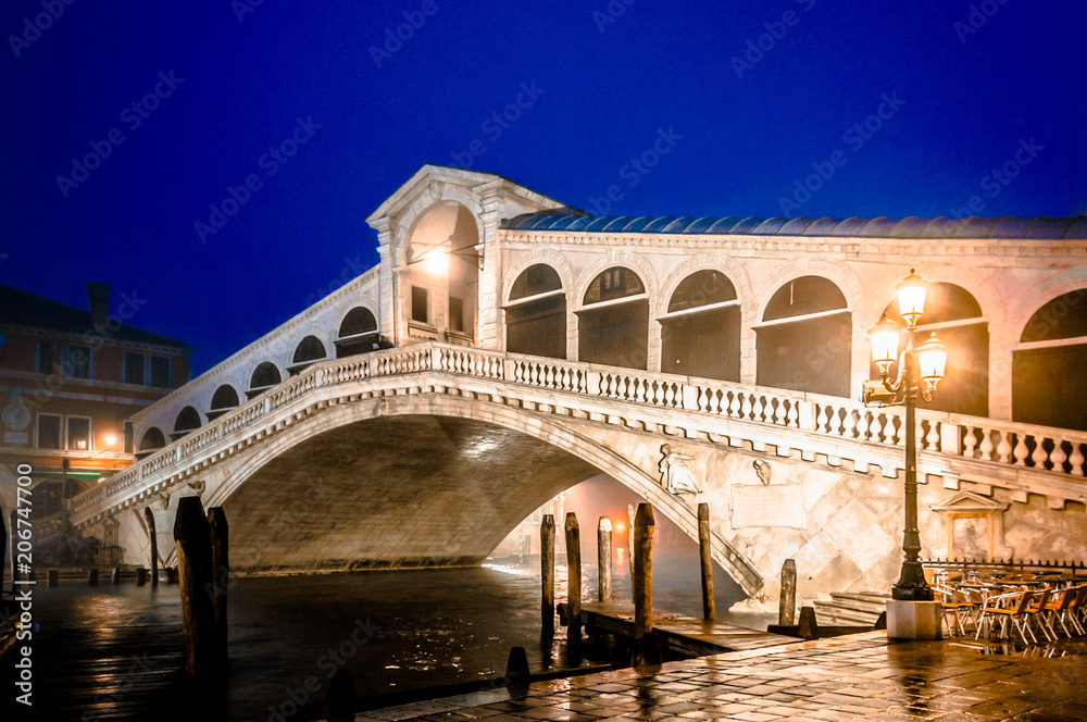 Rialto Bdidge at night in Venice