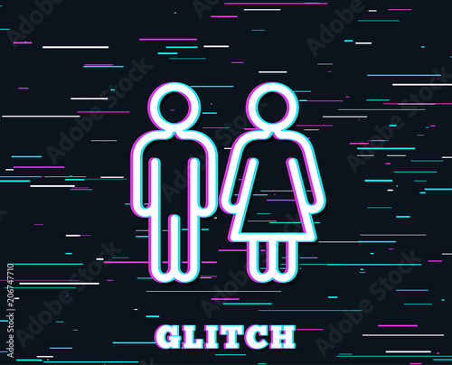 Glitch effect. Restroom line icon. WC toilet sign. Public lavatory symbol. Background with colored lines. Vector