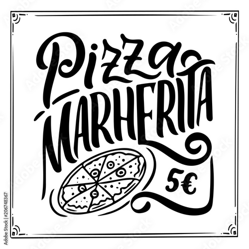 Italian food menu - names of dishe. Lettering phrases for your design, stylized drawing, hand drawn composition.