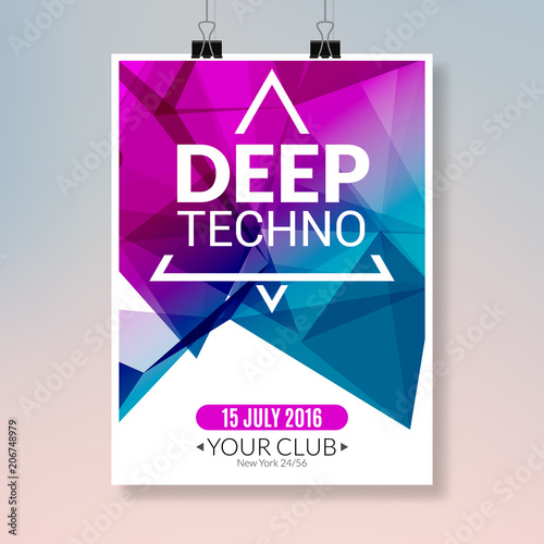 Deep techno dance music poster. Music party flyer banner design. Disco night club event template