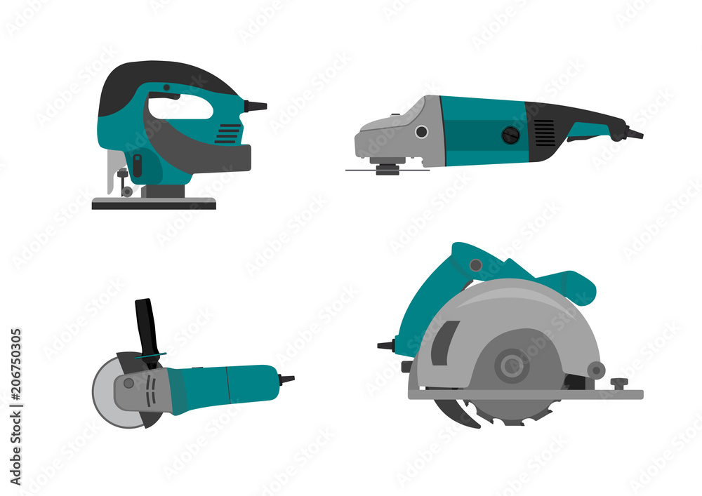 Naklejka premium Vector illustration. Set of electric tools.