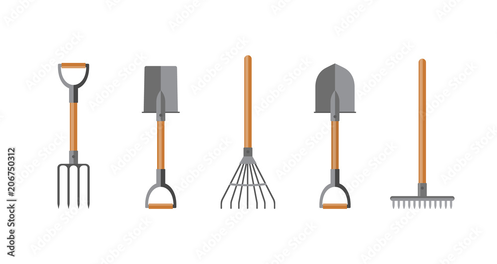 Vector illustration. Set of tools for gardening. Flat design.