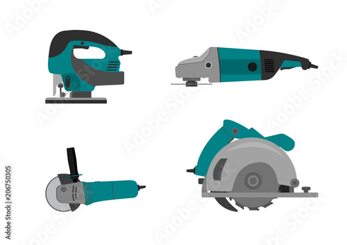 Vector illustration. Set of electric tools.