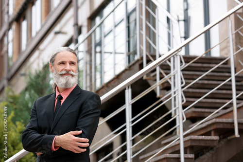 Handsome bearded mature man in suit, outdoors