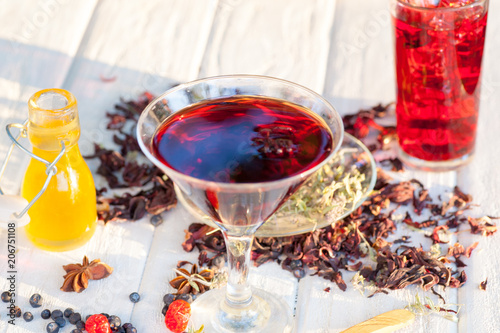 Red Hot Hibiscus tea in a glass mug