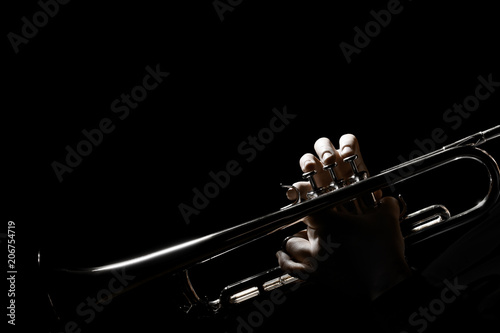 Trumpet player. Hands of trumpeter playing jazz
