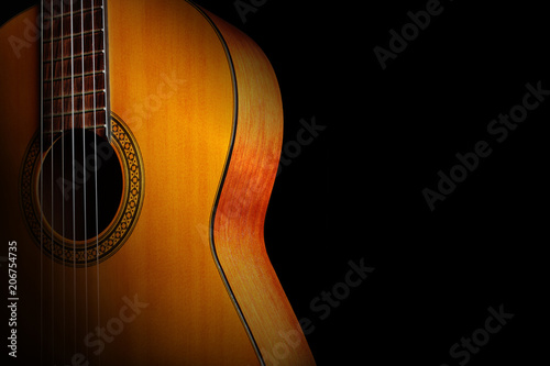 Acoustic guitar classical spanish guitar close up