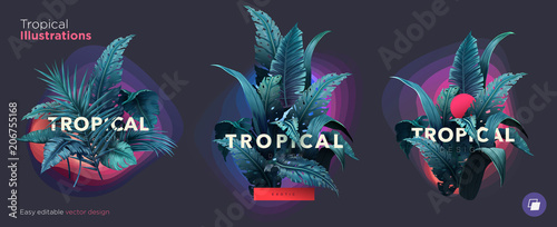 Set of Summer Bright tropical design elements. Print on T-shirts, sweatshirts, cases for mobile phones, souvenirs