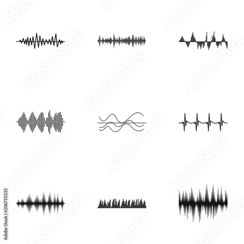 Music wave icons set. Simple illustration of 9 music wave vector icons for web