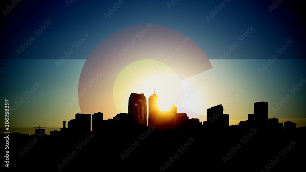 Denver Skyline Bright Sun with Colorado Flag Stock Illustration | Adobe  Stock