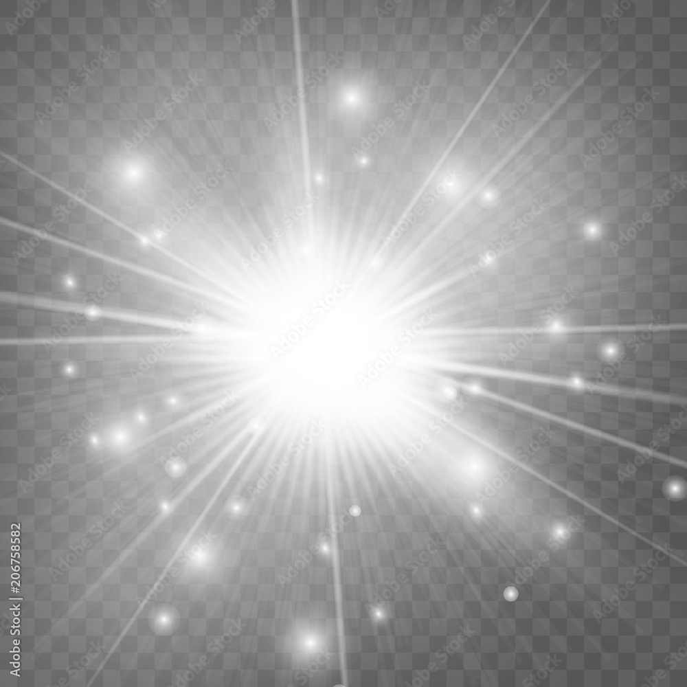 The bright star, light glowing on transparent background. 