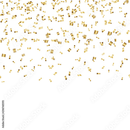 Abstract background with falling gold confetti. Vector.