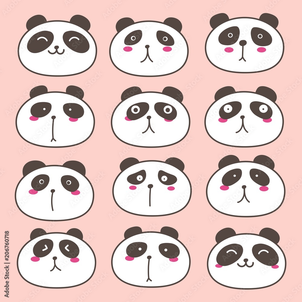 Fototapeta premium Hand Drawn Cute Panda Characters Set. Vector Illustration.