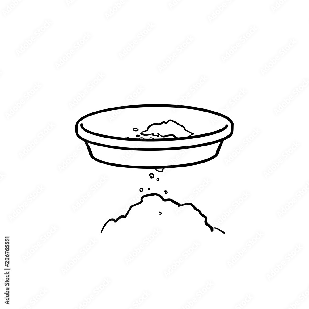Gold mining pan with auriferous sand hand drawn outline doodle icon. Gold panning industry vector sketch illustration for print, web, mobile and infographics isolated on white background. Gold mining pan with auriferous sand hand drawn outline doodle icon. Gold panning industry vector sketch illustration for print, web, mobile and infographics isolated on white background.